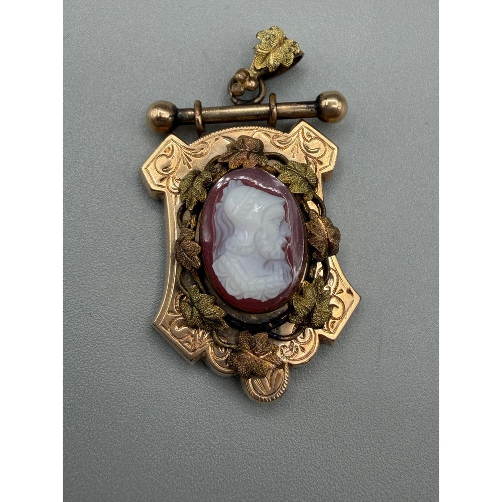 Antique Victorian Cameo Locket Brooch Pendant Gold Carved Shell Cameo #1033